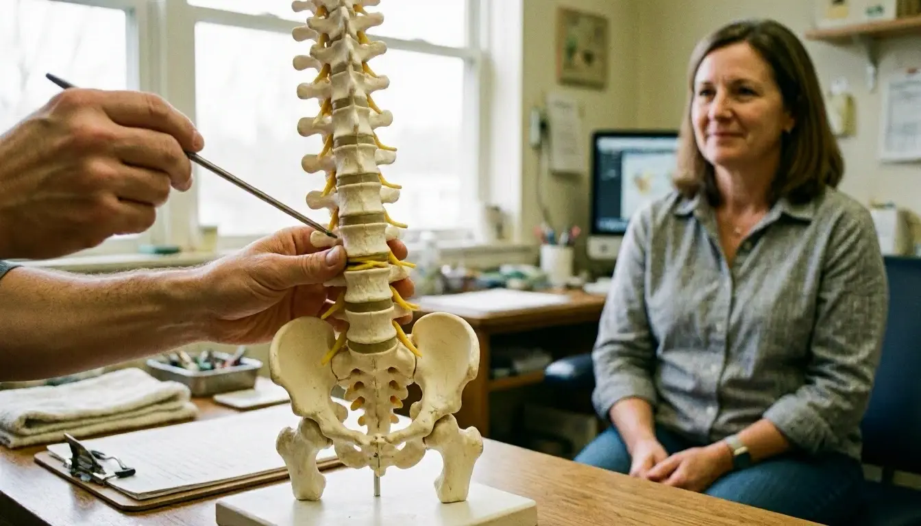 Pinched Nerve in Chiropractor: Pinched Nerve is a condition where surrounding tissues, such as bones, cartilage—visual g...